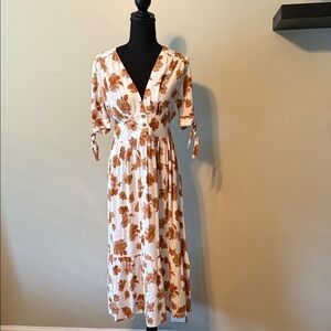 Altar'd State Ivory and Tan Floral Midi Dress